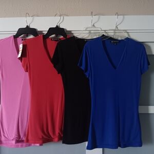 Women's V-Neck Tops - Pink, Red, Black, Blue